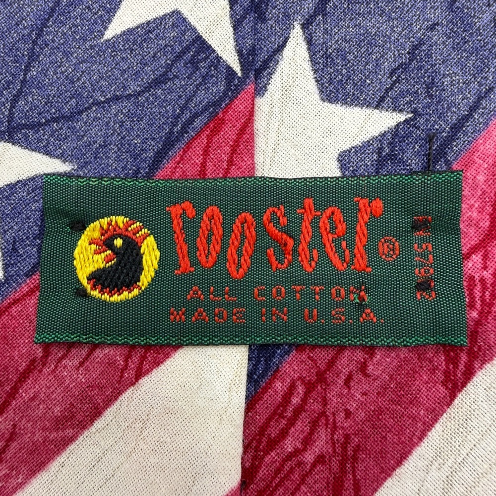 Rooster Mens American Flag Stars and Stripes Cotton Necktie Made in USA Red Blue - Picture 5 of 5